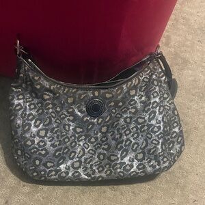Coach Metallic Leopard Print Hobo Bag - Black and Silver